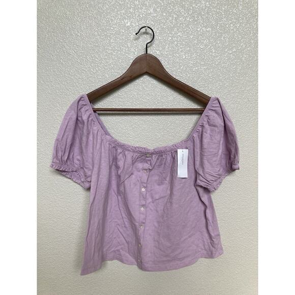 NWT American Eagle Women Purple off shoulder top beachy boho cotton casual small - Picture 1 of 5